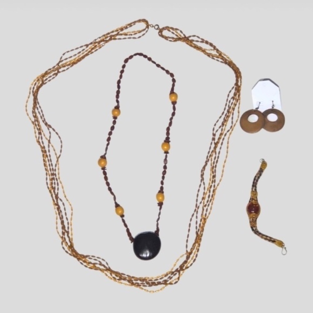 Vintage Boho Beaded Layered Necklace Bracelet Earrings Set